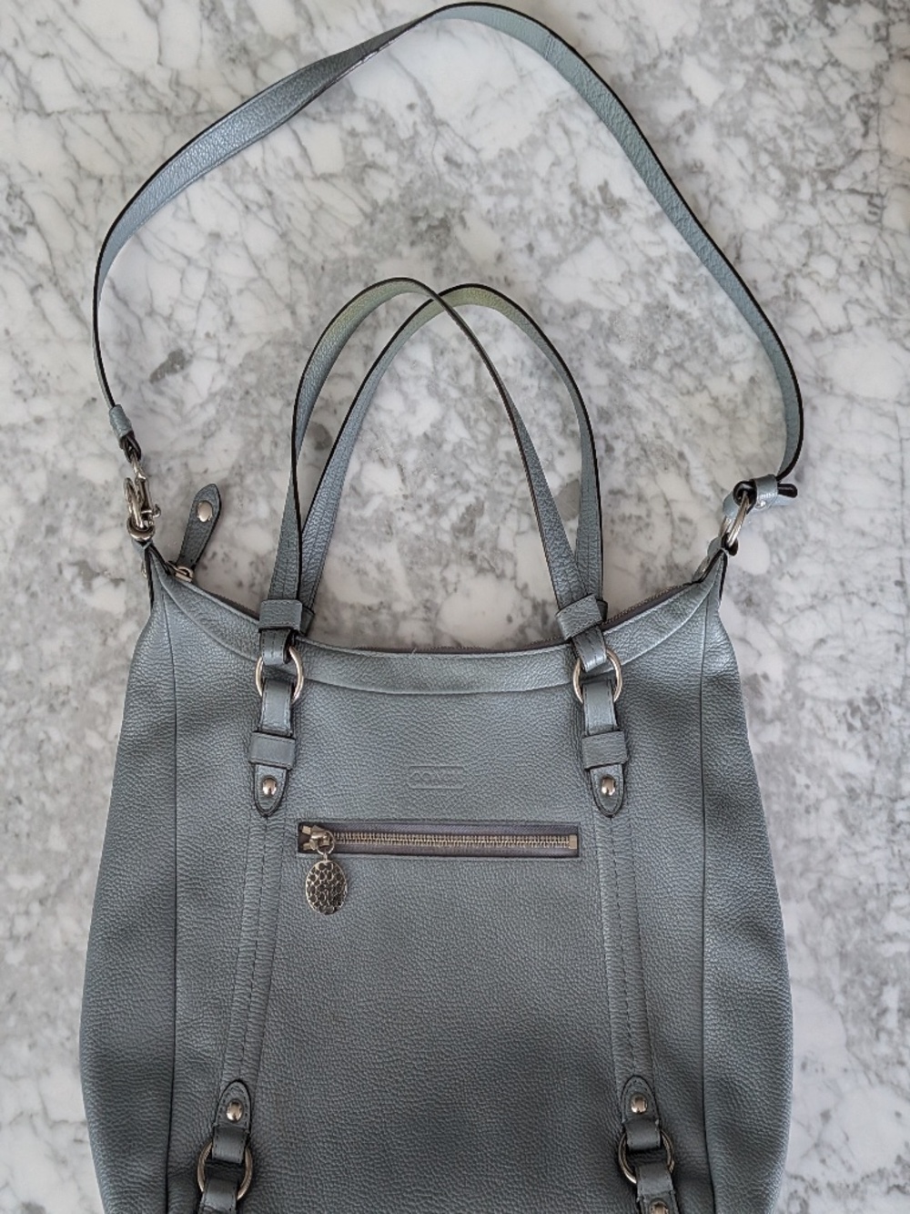 Coach F17566 Alexandra Ice Sky Light Blue Tote Bag Convertible Crossbody Purse